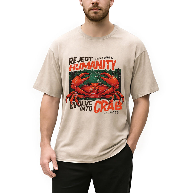 Personality fashion Horror Crab Washed T-Shirt