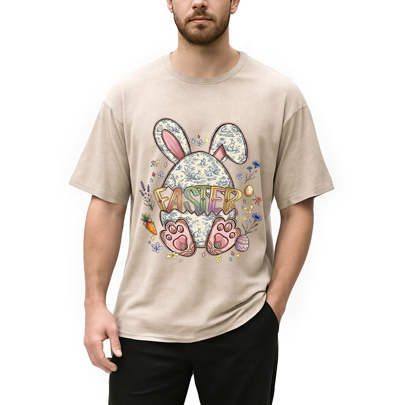 Personality fashion Easter Bunny Egg Washed T-Shirt