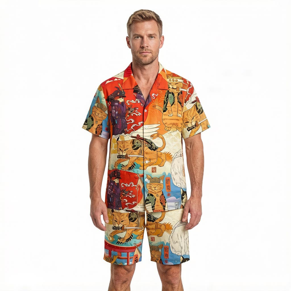 Samurai Cat Funny Art Japanese Hawaiian Shirt