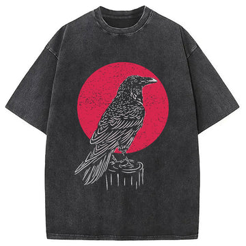 Personality fashion Viking Raven Crow Witchcraft Occult Pagan Washed T-Shirt