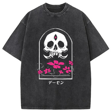 Personality fashion Japanese Demon Washed T-Shirt