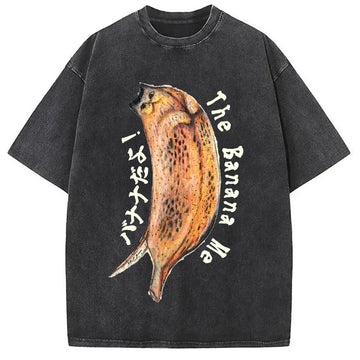 Personality fashion Banana Cat Drawing Washed T-Shirt