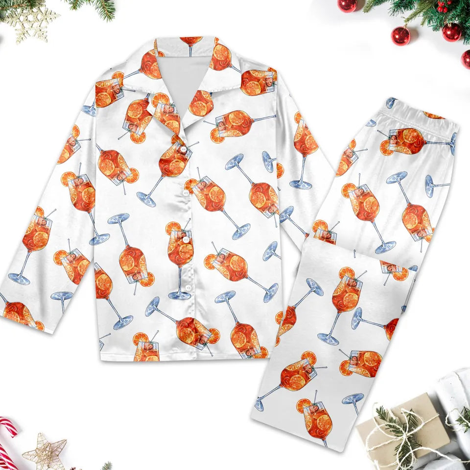 Aperol Spritz Watercolor Pajama Set, Watercolor Cocktail Pajamas Set Kids