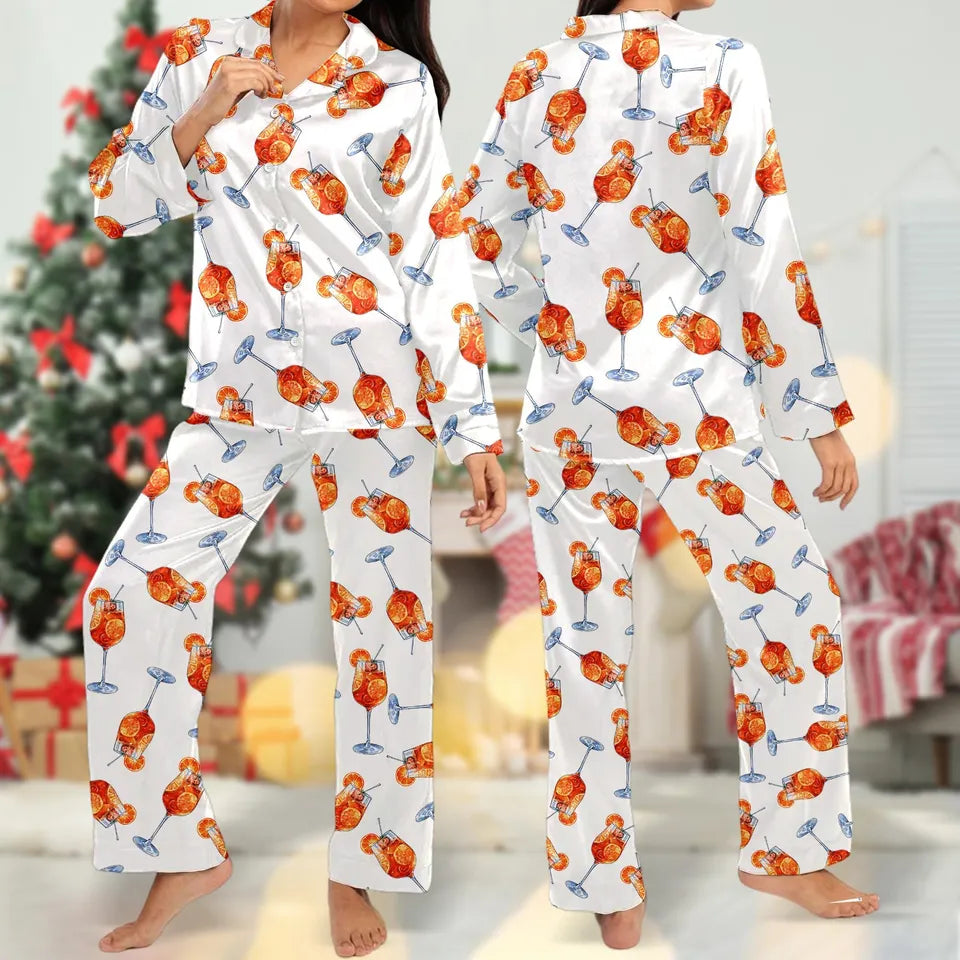 Aperol Spritz Watercolor Pajama Set, Watercolor Cocktail Pajamas Set Kids
