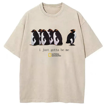 Personality fashion I Just Gotta Be Me Penguins Washed T-Shirt
