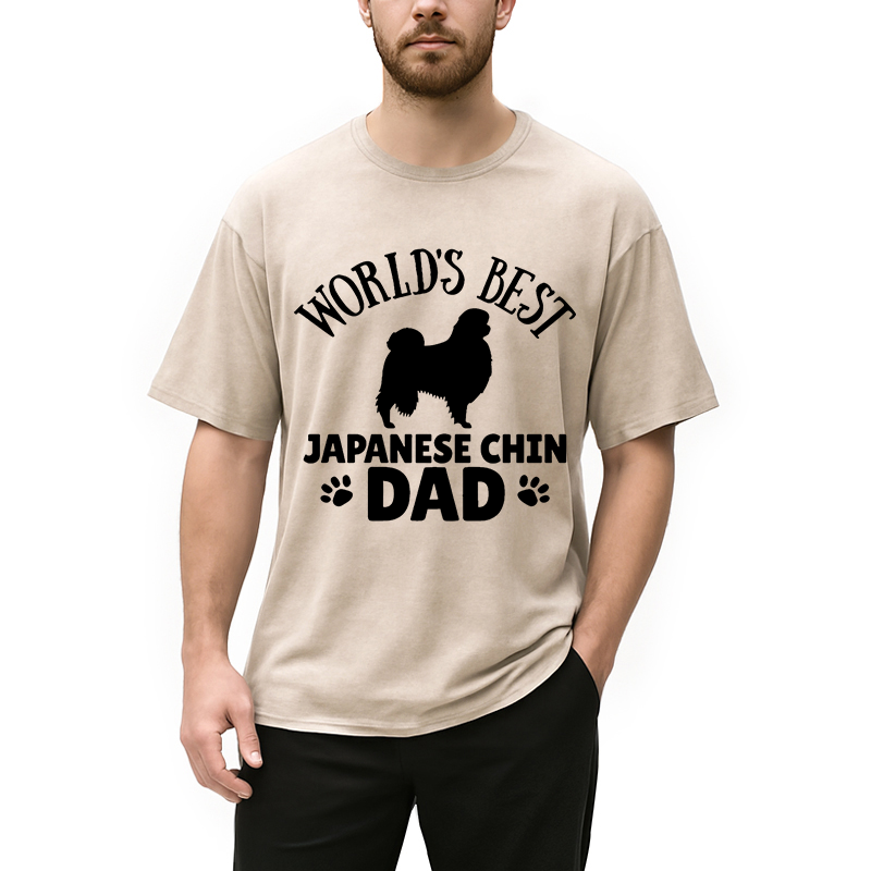 Personality fashion World Best Japanese Chin Dad Washed T-Shirt