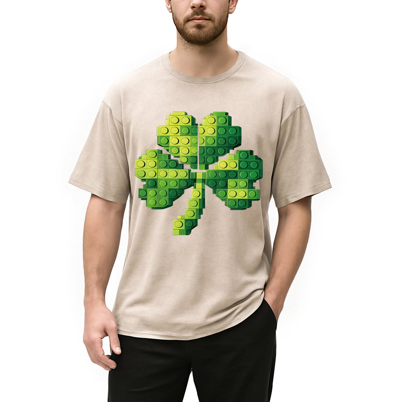 Personality fashion Funny Building Shamrock Blocks St Patricks Day Washed T-Shirt