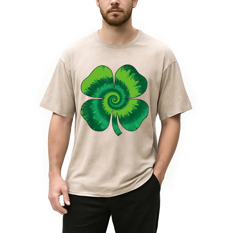 Personality fashion Four Leaf Clover Tie Dye St Patrick's Day Washed T-Shirt