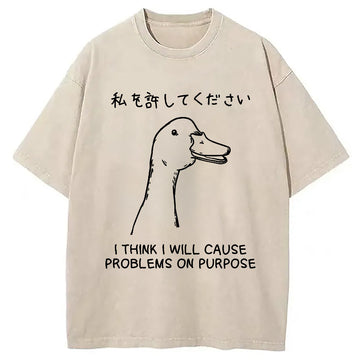Personality fashion Stupid Goose Funny Japan Washed T-Shirt