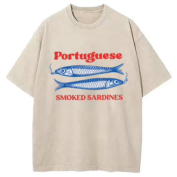 Personality fashion Smoked Sardines Washed T-Shirt