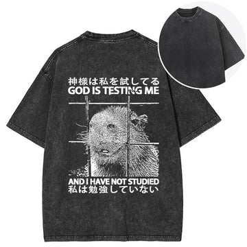 Personality fashion God Is Testing Me Back Washed T-Shirt