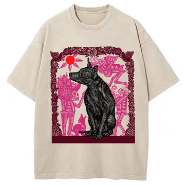 Personality fashion Day Of The Dog Woodcut Washed T-Shirt