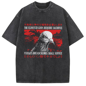Personality fashion Eldritch Gods Pigeon Vintage Washed T-Shirt