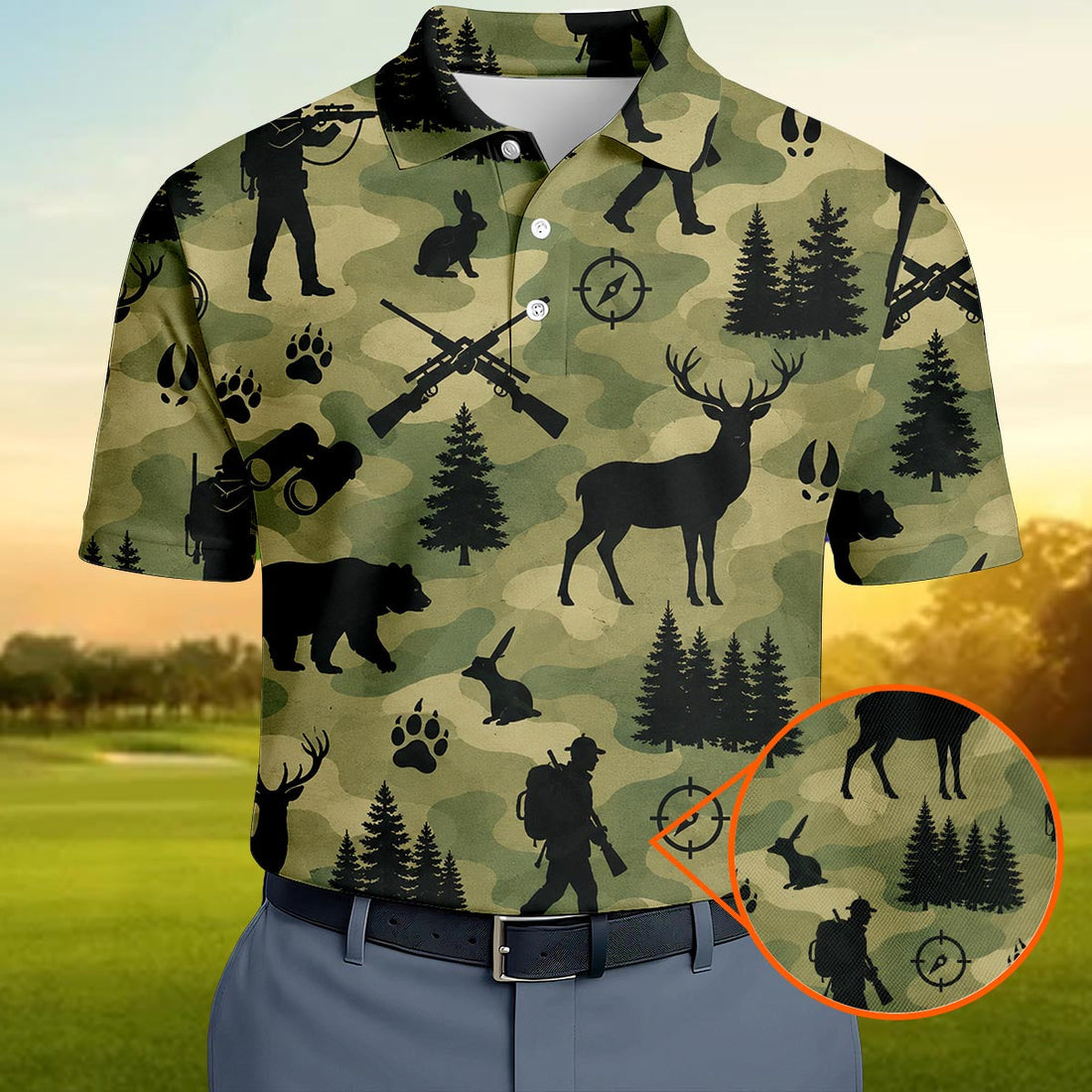 Hunting Camo Polo Shirt Deer Bear Hunting shirt For men