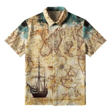 Personality fashion  Nautical Chart Button-up Shirt