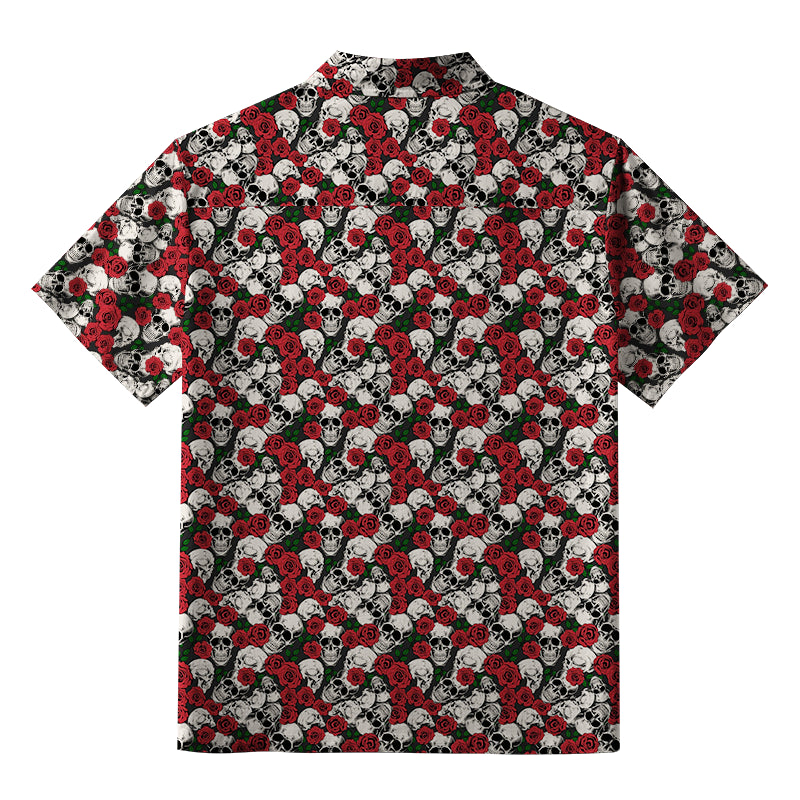 Personality fashion  Gothic Skulls And Roses Aloha Hawaiian Shirt
