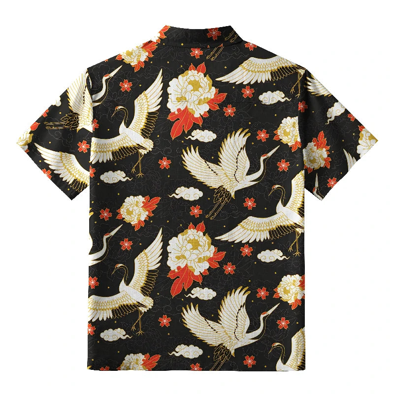 Celestial Cranes And Blossoms Aloha Hawaiian Shirt