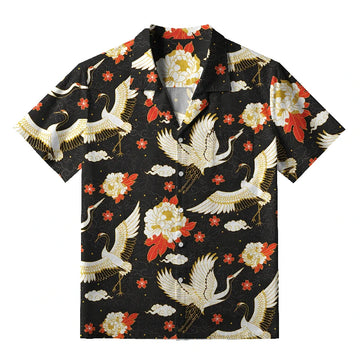 Personality fashion  Celestial Cranes And Blossoms Aloha Hawaiian Shirt