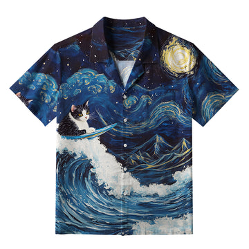 Personality fashion  The Great Wave Off Cat Aloha Hawaiian Shirt