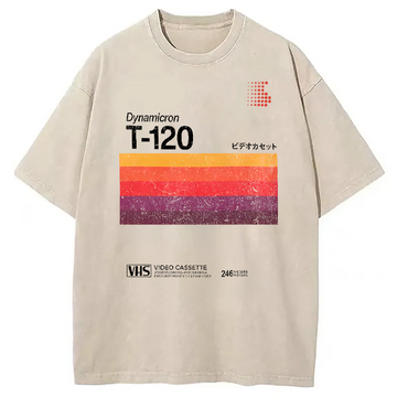 Personality fashion VHS T-120 Vintage Video Tape Washed T-Shirt