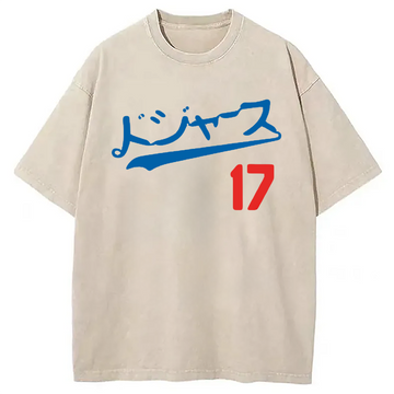 Personality fashion Los Angeles Japanese Baseball Fan Washed T-Shirt