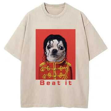 Personality fashion Beat It Dog Meme Washed T-Shirt