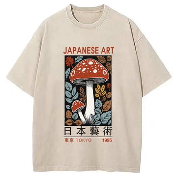 Personality fashion Fall Forest Mushroom Washed T-Shirt