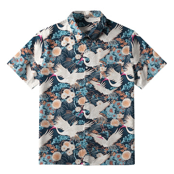 Personality fashion  Cranes And Chrysanthemums Button-up Shirt