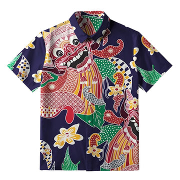 Personality fashion  Japanese Demon Mask Button-up Shirt