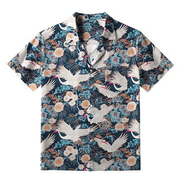 Personality fashion  Cranes And Chrysanthemums Aloha Hawaiian Shirt