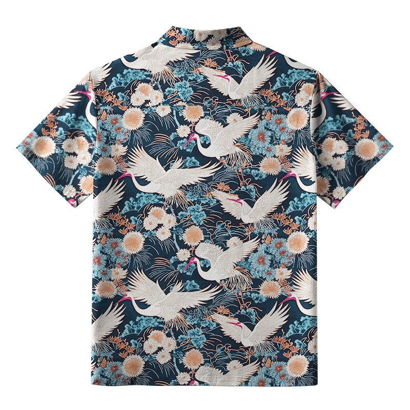 Cranes And Chrysanthemums Aloha Hawaiian Shirt