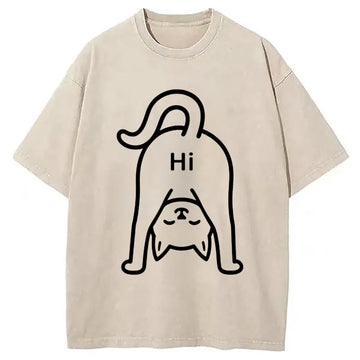 Personality fashion The Cat Says Hi Washed T-Shirt