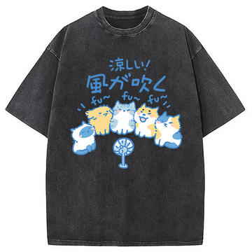 Personality fashion Cooling From The Heat Funny Dog And Cat Washed T-Shirt