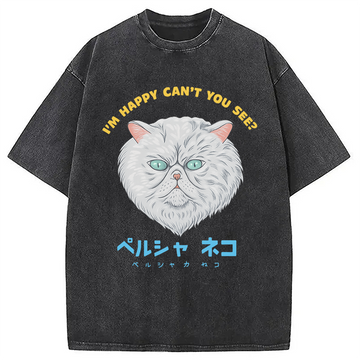Personality fashion Perusha Neko Washed T-Shirt