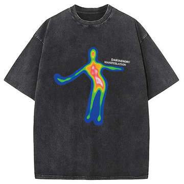 Personality fashion Distorted Portrait Graphic Washed T-Shirt