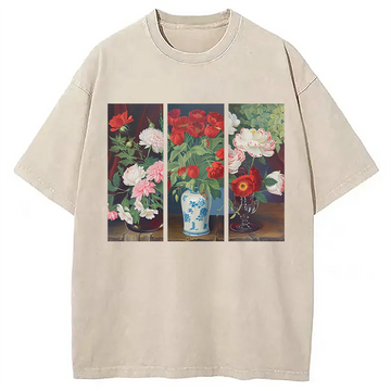 Personality fashion Van Gogh Flower Washed T-Shirt