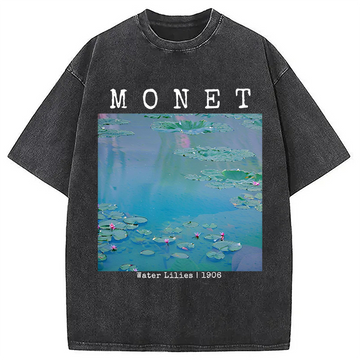 Personality fashion Water Lilies Vintage Washed T-Shirt