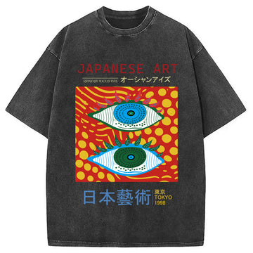 Personality fashion Japanese Art Ocean Eyes Washed T-Shirt