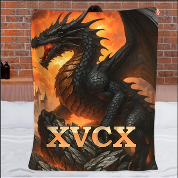 Flame Dragon Custom Blanket - Personalized Name Soft Flannel Blanket - Gift for Dragon Enthusiasts
