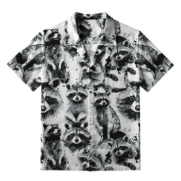 Personality fashion  Playful Raccoon White Aloha Hawaiian Shirt