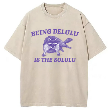Personality fashion Funny Delusional Raccoon Washed T-Shirt