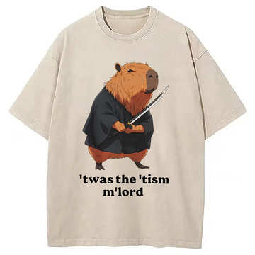 Personality fashion Focused Samurai Capybara Washed T-Shirt