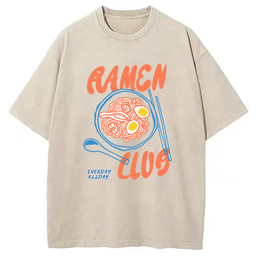 Personality fashion Ramen Club Washed T-Shirt