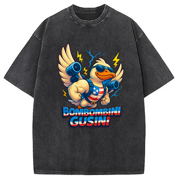 Personality fashion Bombombini Gusini Funny Brainrot Goose Washed T-Shirt