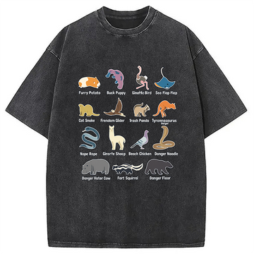Personality fashion Animals Of The World Washed T-Shirt