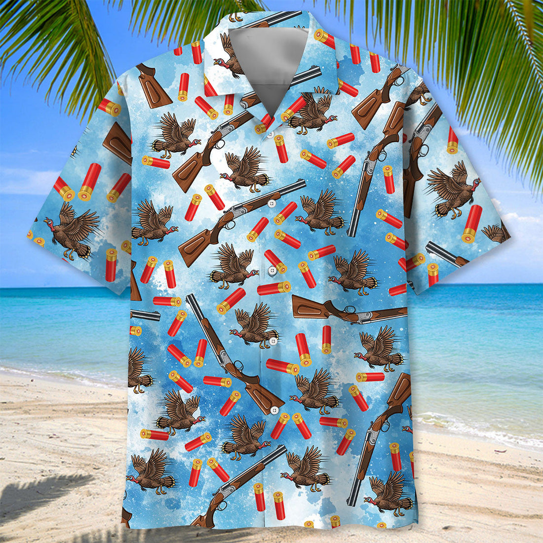 Wild Turkeys Hunting Blue Hawaiian Shirt