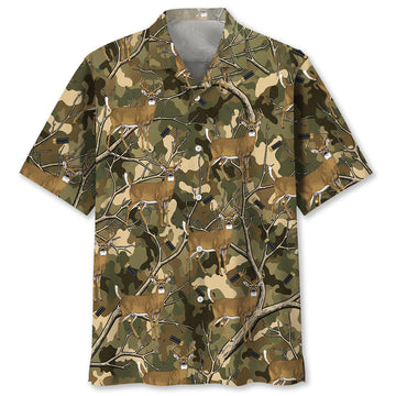 Camouflage White Tailed Deer Hunting Hawaiian Shirt