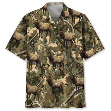 Camouflage Elk Hunting Hawaiian Shirt