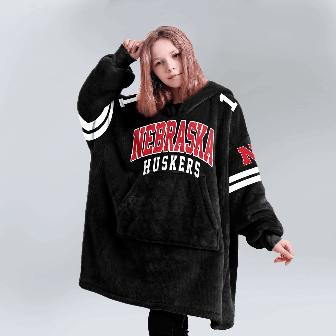 Kid 1 Nebraska Football Unisex Blanket Hoodie
