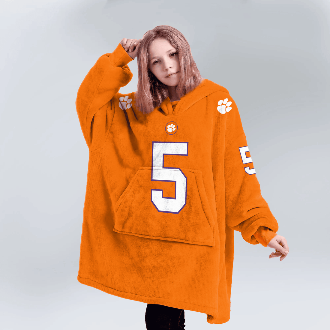 Kid 5 Clemson Football Unisex Blanket Hoodie
